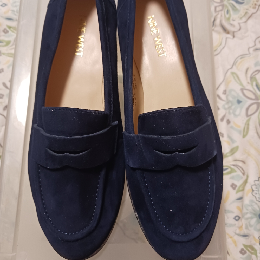 Nine West Blue Suede Flats Slip-On Loafers